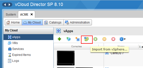 Панель управления vCloud Director