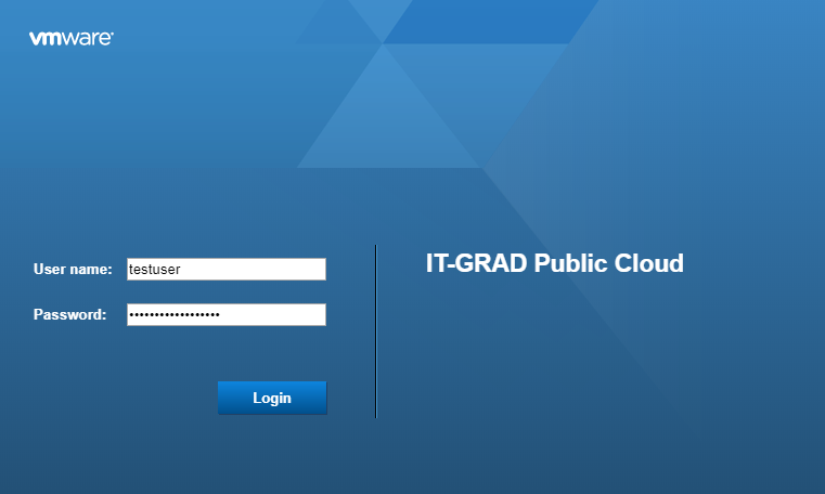 Окно авторизации vCloud Director
