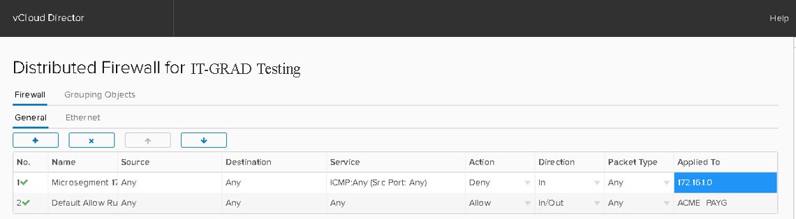 Окно управления Distributed Firewall