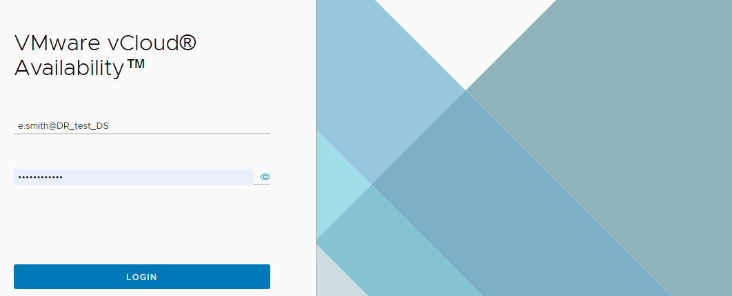 Окно доступа в vCloud Availability Portal