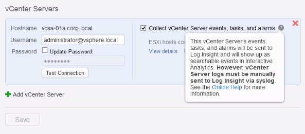 Пример справочной информации в окне vSphere Integration