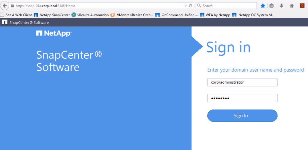 Подключение к SnapCenter