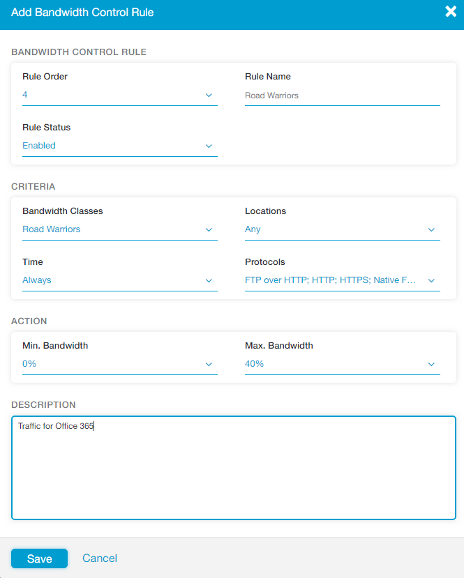Управление полосой пропускания раздел Bandwidth Control