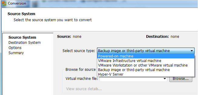 Пример работы с инструментом VMware vCenter Converter
