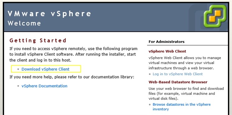 Окно VMwware vSphere Welcome Page