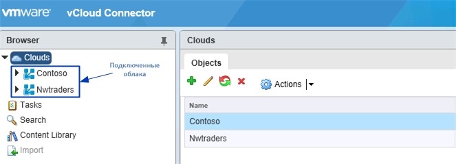 Пример подключения облаков vCloud Director с использованием vCloud Connector