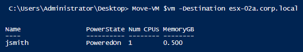 Пример исполнения командлета Move-VM