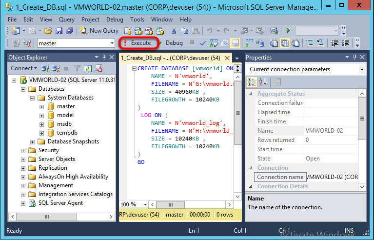 Выполнение скрипта в SQL Server Management Studio